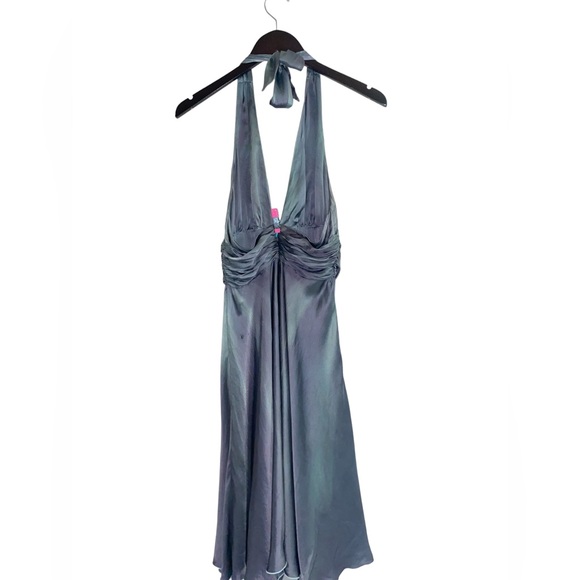 Rose & Lula 100% Silk Metallic Iridescent Marylyn Monroe Halter Dress Size 4 - Picture 8 of 16